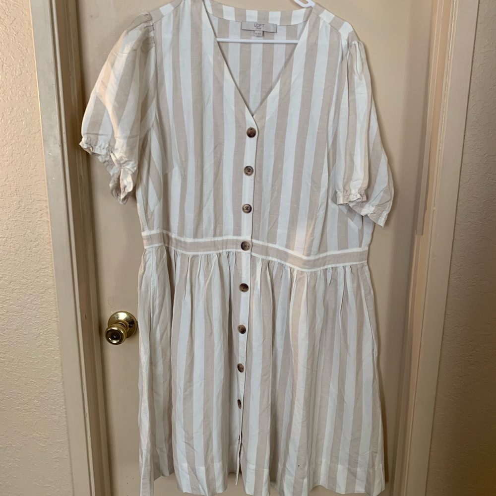 LOFT PLUS STRIPED PUFF SLEEVE POCKET SHIRTDRESS